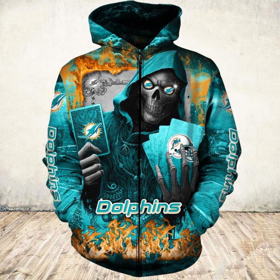 Miami Dolphins Hoodie Mens Halloween Death Card