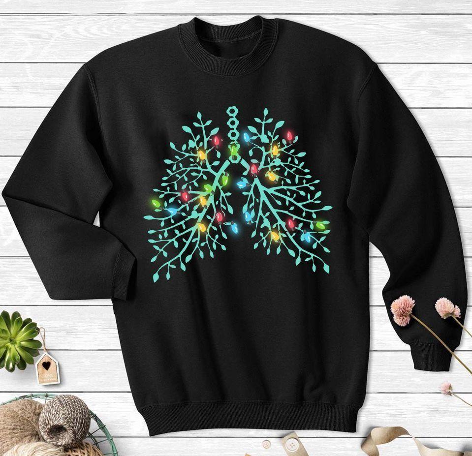 Christmas Tree Lights Respiratory Therapy Lungs T Shirt Hoodie Sweater All Color Plus Size Up To S-5Xl