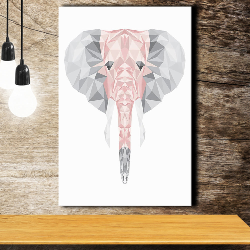 Geometric Poly Blush Pink And Grey Elephant Canvas Print – Canvas Painting, Canvas Art, Wall Art, Wall Decor