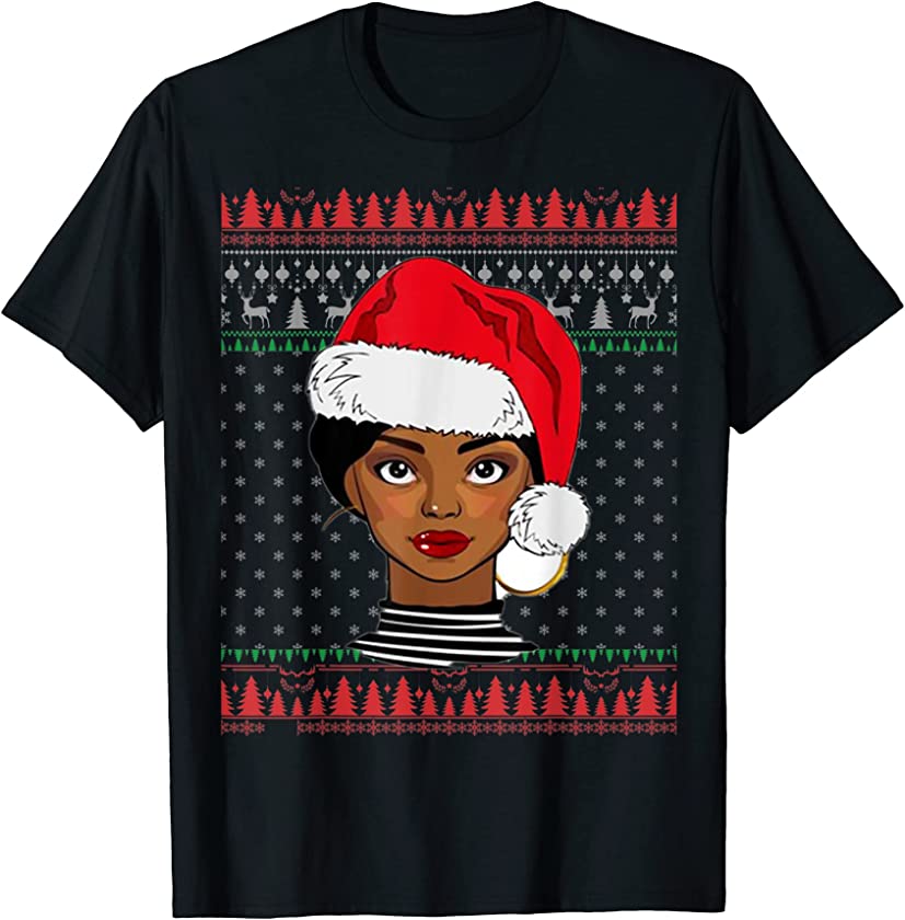 African American Christmas Women Ugly Sweater Santa Claus T-Shirt