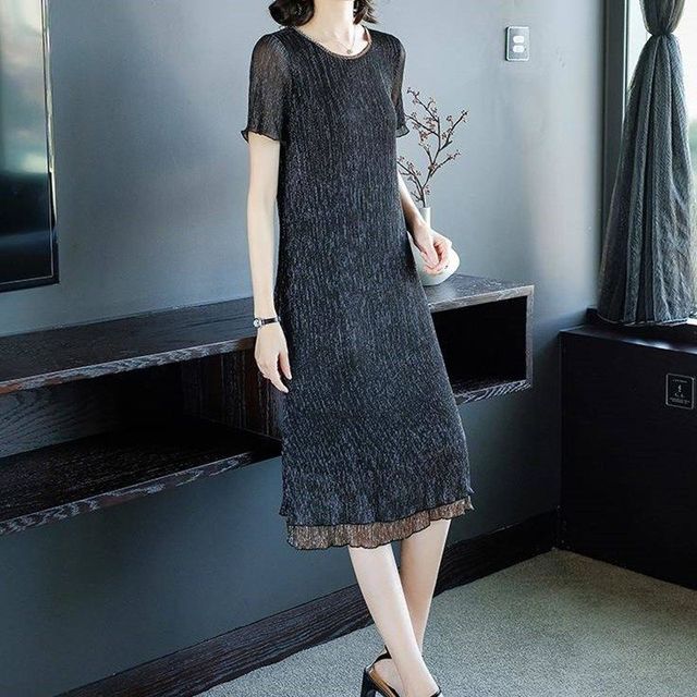 2021 New Fashion Elegant Women’s Chiffon Dress Female Casual Style Summer O-Neck Evening Dresses alx