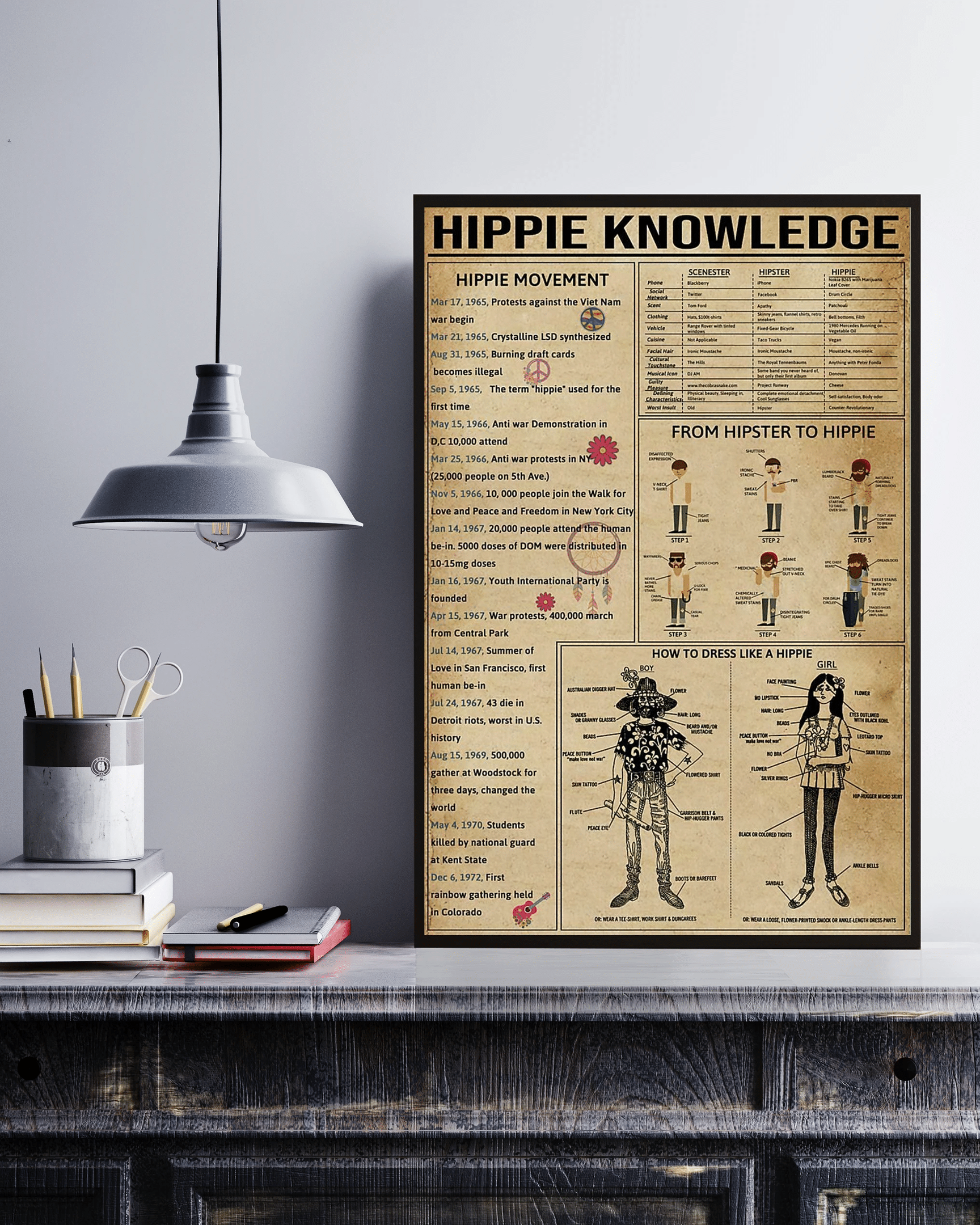 Vintage Hippie Knowledge Canvas Poster Wall Art