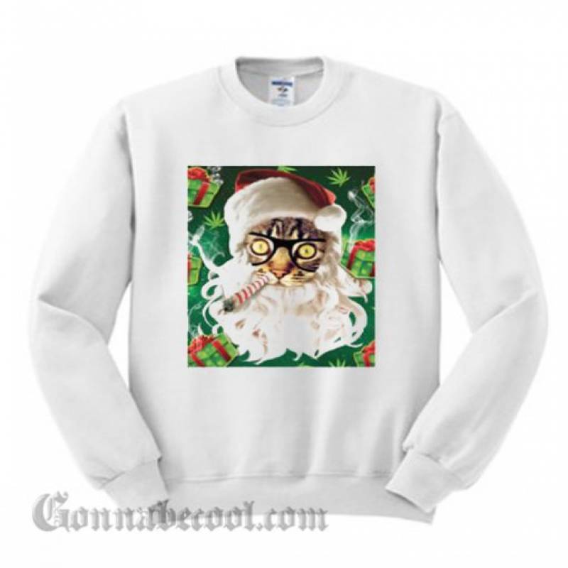 Cat Smoking Ugly Christmas Sweatshirt