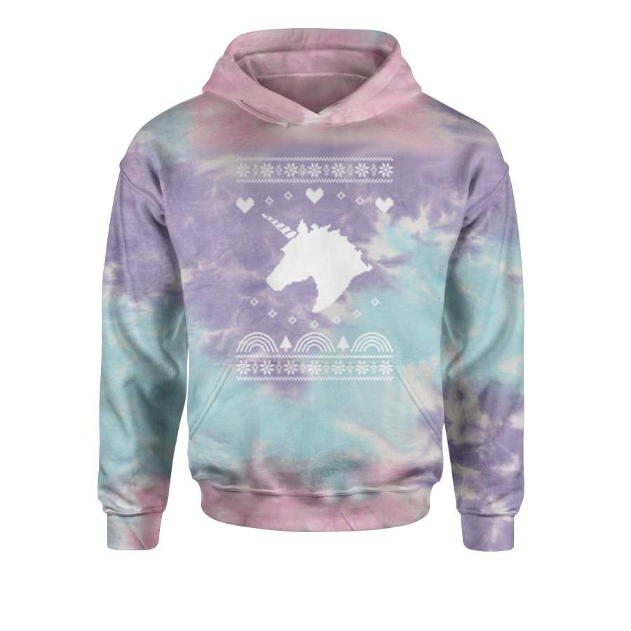 Unicorn Ugly Christmas Tie-Dye Youth-Sized Hoodie