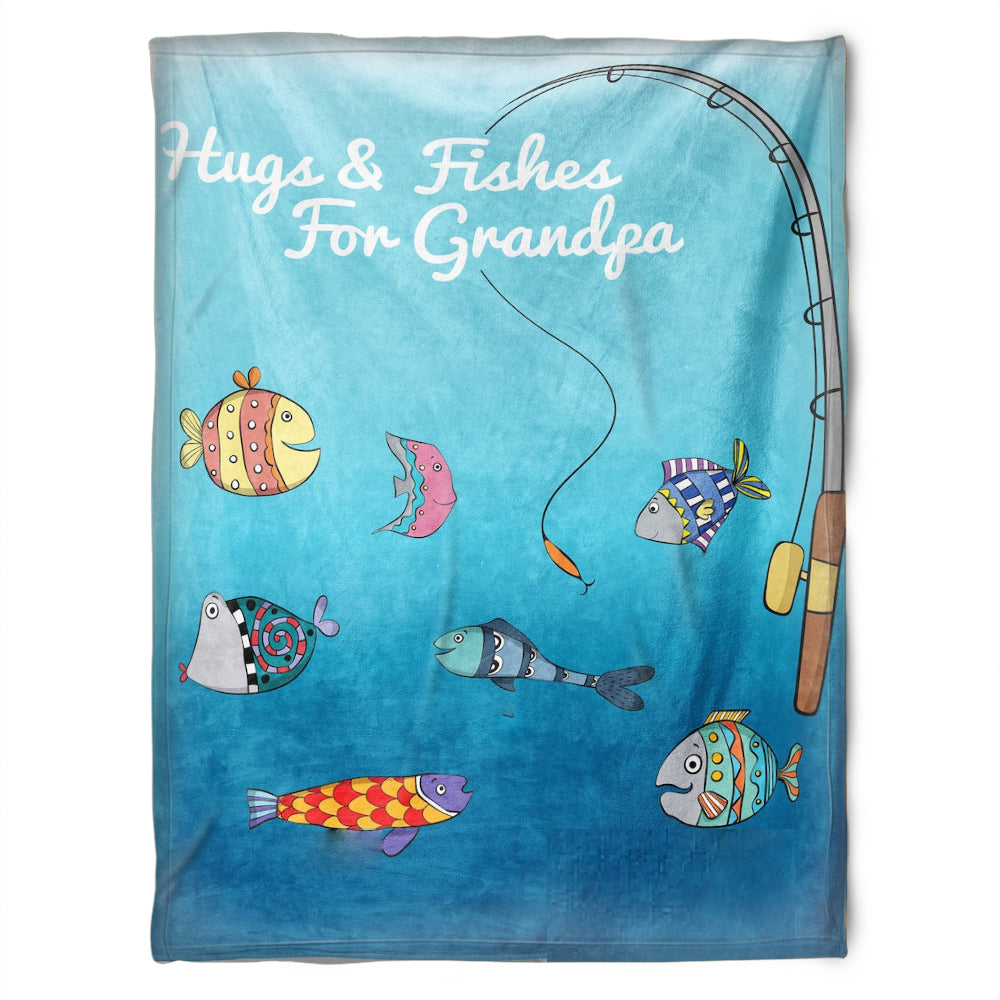 To My Grandpa Hugs & Fishes For Grandpa Fleece Blanket Gift For Grandparents Gift From Granddaughter Gift For Grandson Home Decor Bedding Couch Sofa Soft And Comfy Cozy