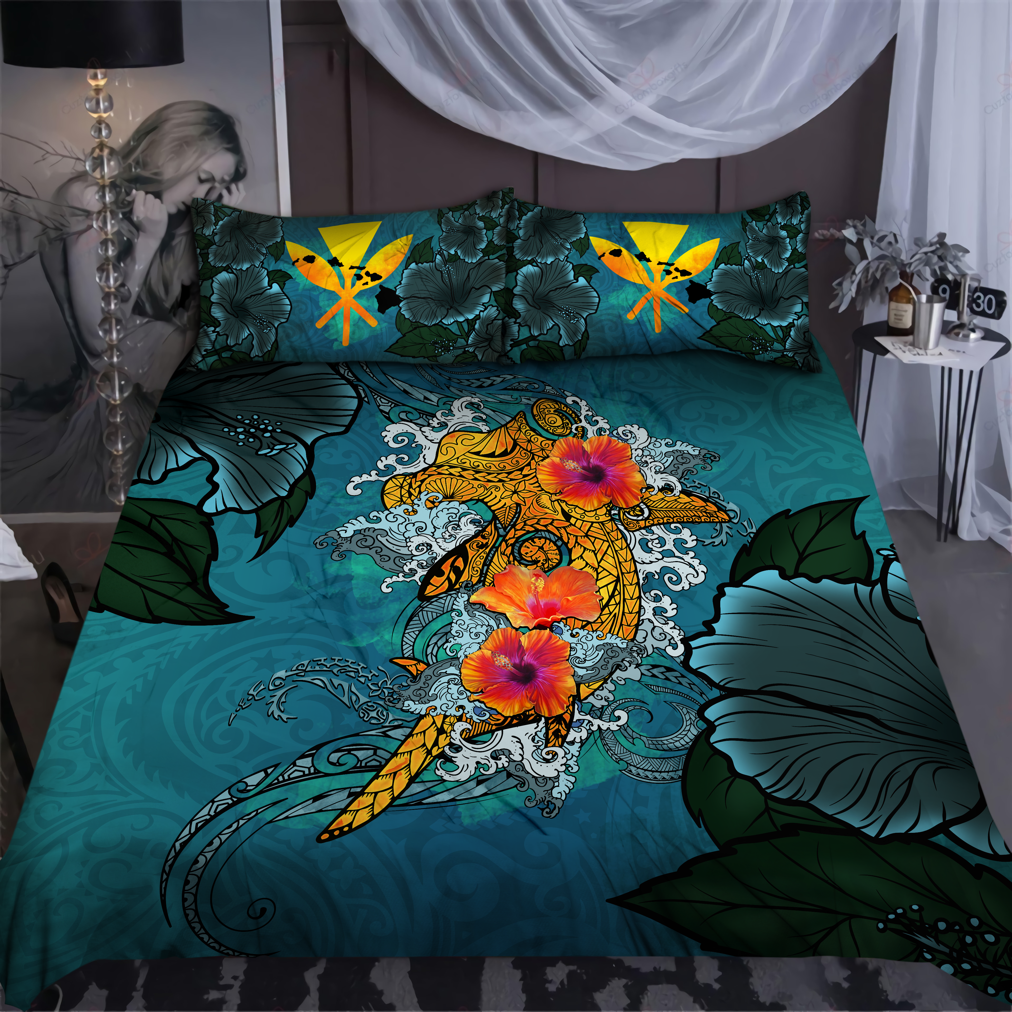 Tmarc Tee Hawaii Polynesian Hammerhead Sharks Bedding Set-Ml