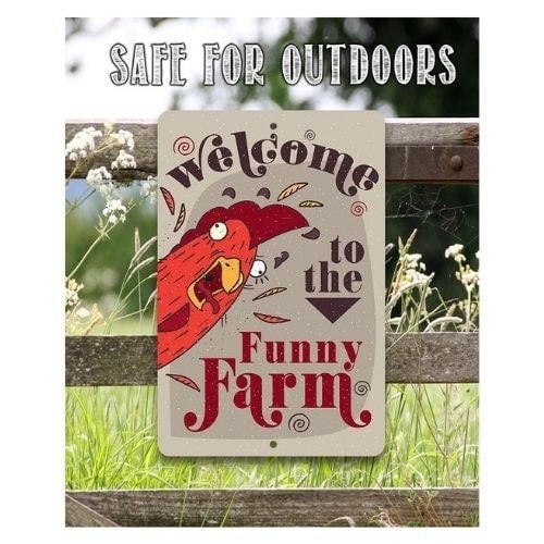 Funny Farm – Metal Sign – Tin – 8″x12″ or 12″x18″ Indoor/Outdoor – Great Comical Chicken Farm Décor