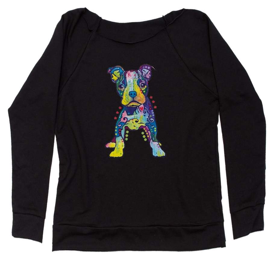 Puppy Graffiti Pop-Art Rainbow Colors Slouchy Off Shoulder Oversized Sweatshirt