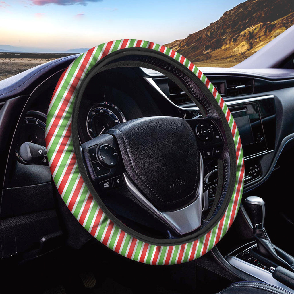 Red Green And White Candy Cane Print Car Steering Wheel Cover