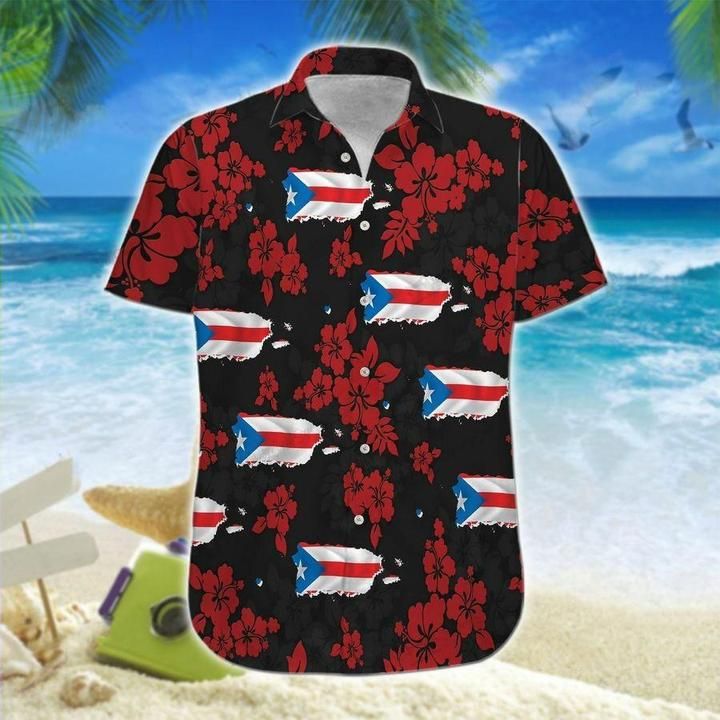 Puerto Rico Map Flowers Hawaii Shirt Unisex Adult Ha28404