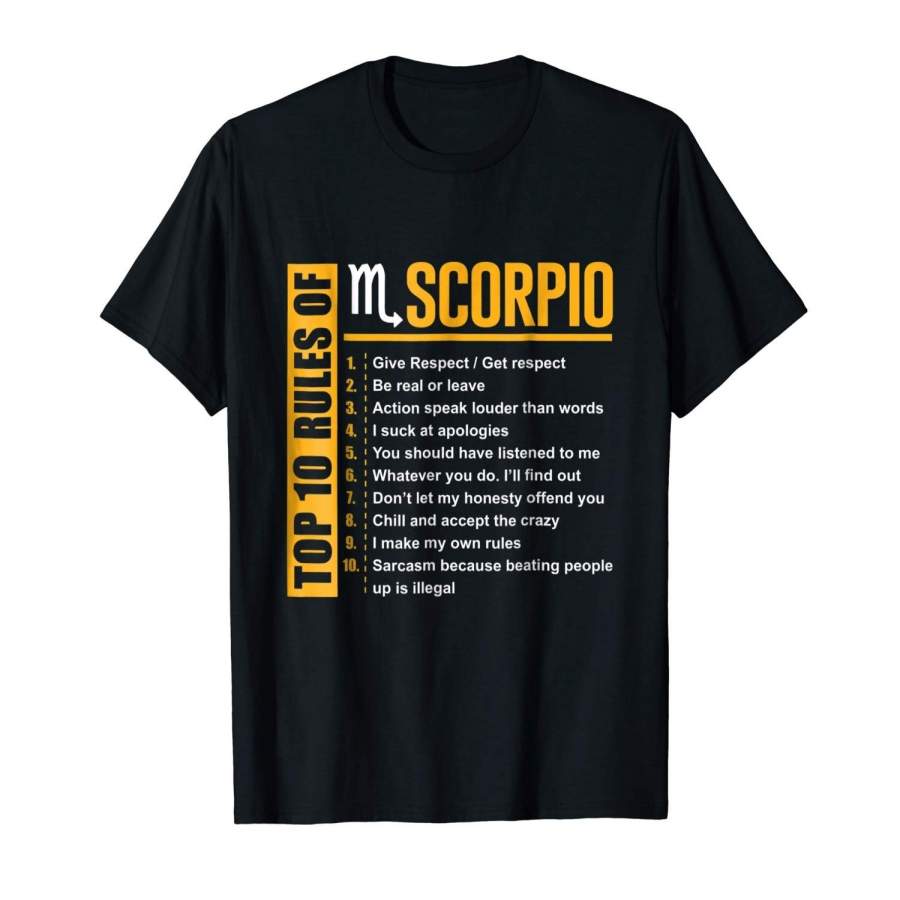 Top 10 Rules Of Scorpio Birthday Gifts T-Shirt Mens Short Sleeve T Shirt