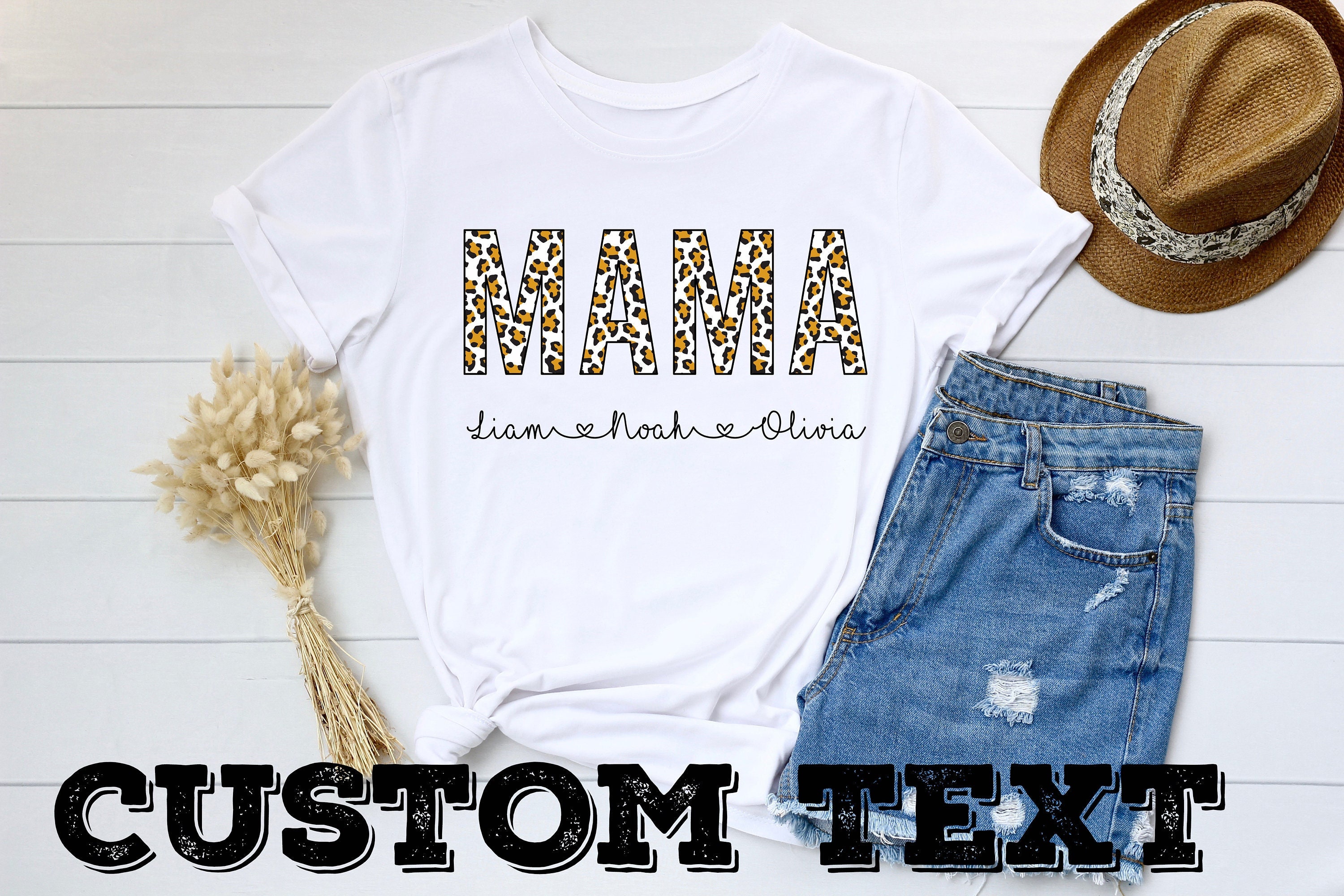 Mama Leopard Print, Personalized Mom Shirt With Kids Names, Gift For Mom, Mother’s Day Shirt, Custom Kid’s Names Mom Shirt, Retro Mama Shirt