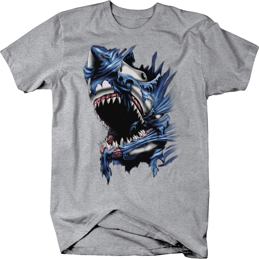 Shark Head Ripping Through Shirt Mouth Open Great White Shark