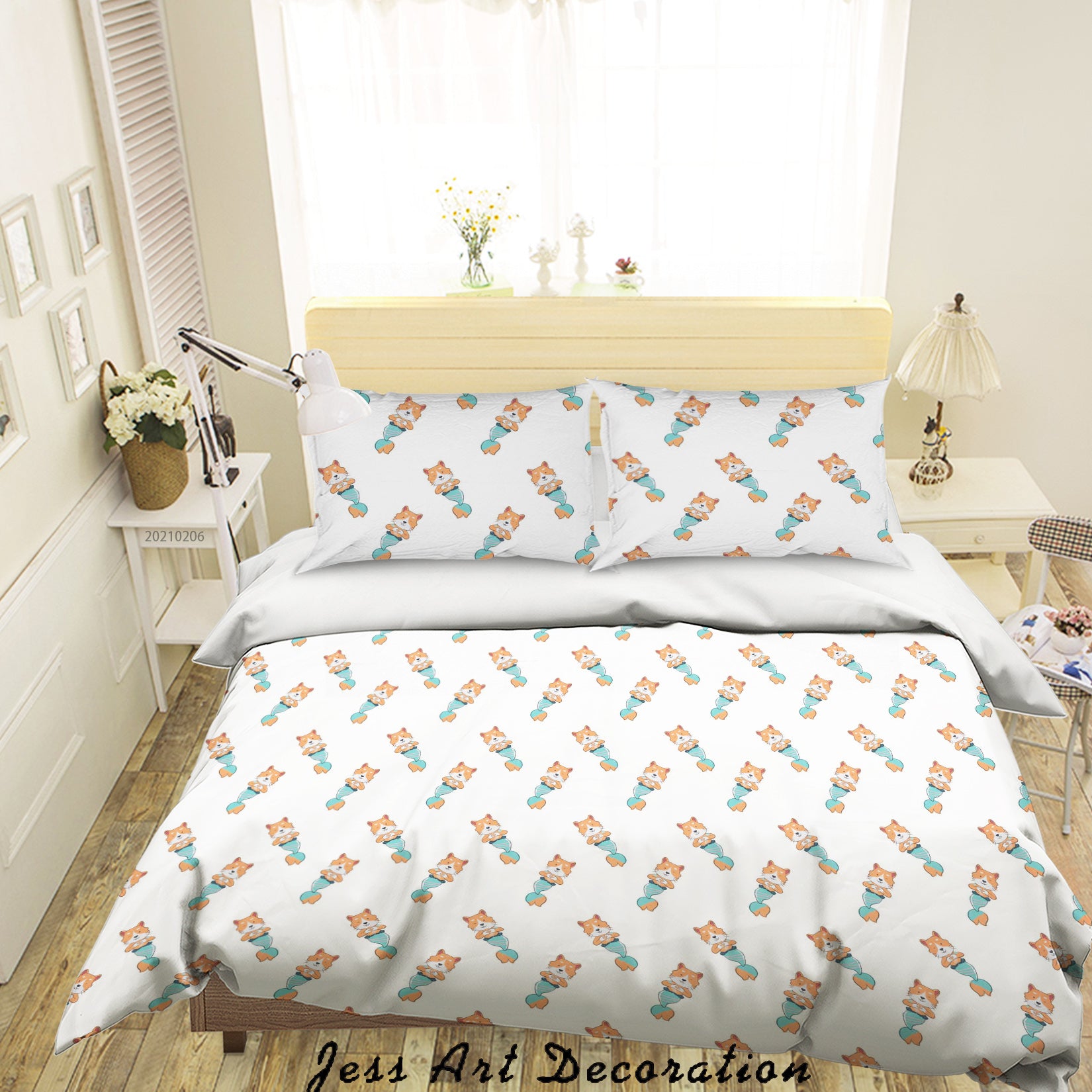 3D Hand Drawn Animal Mermaid Cat Quilt Cover Set Bedding Set Duvet Cover Pillowcases 136