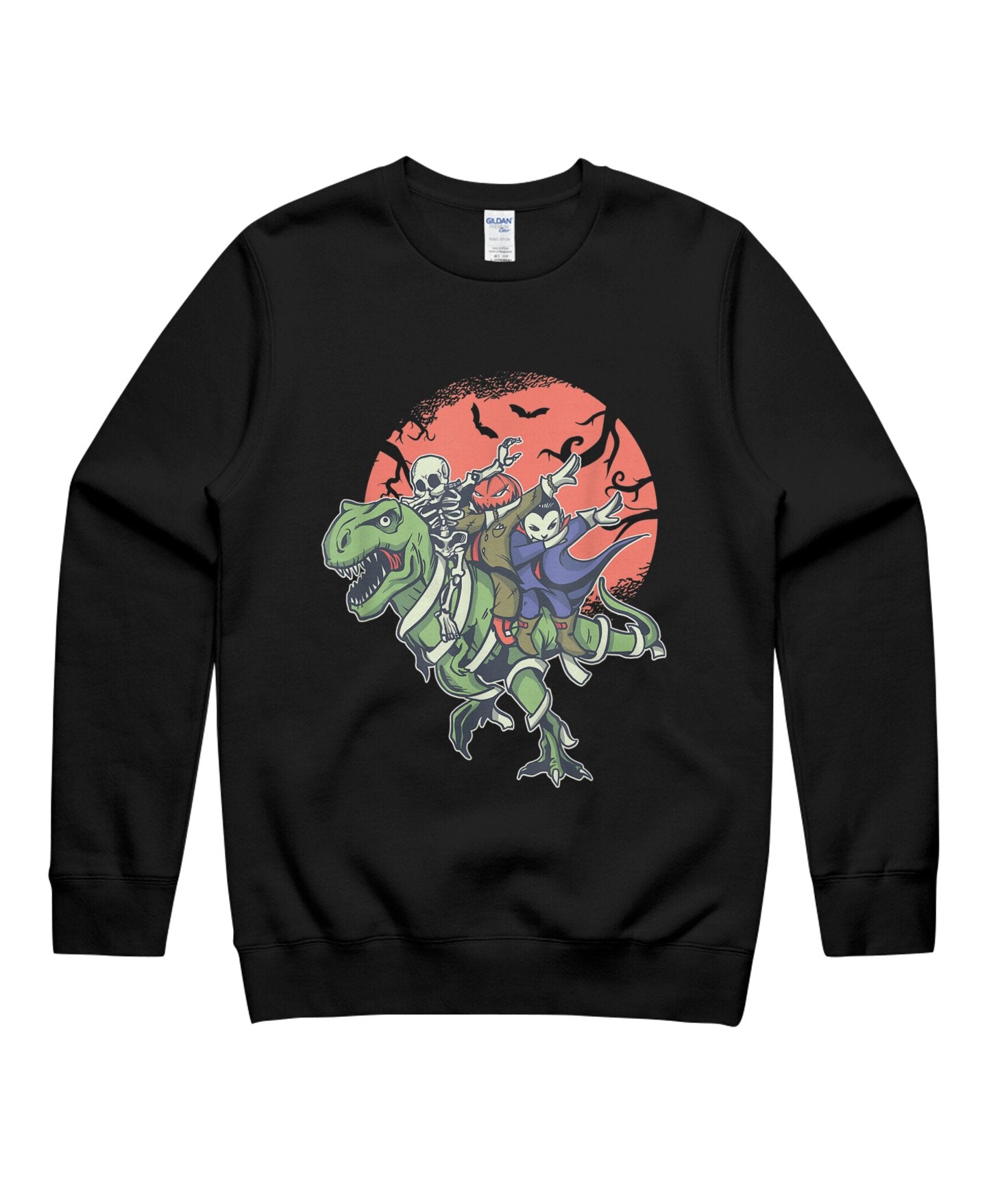 T Rex Dinosaur Dabbing Skeleton Pumpkin Head Monster Vampire Halloween Unisex Crewneck Sweatshirt