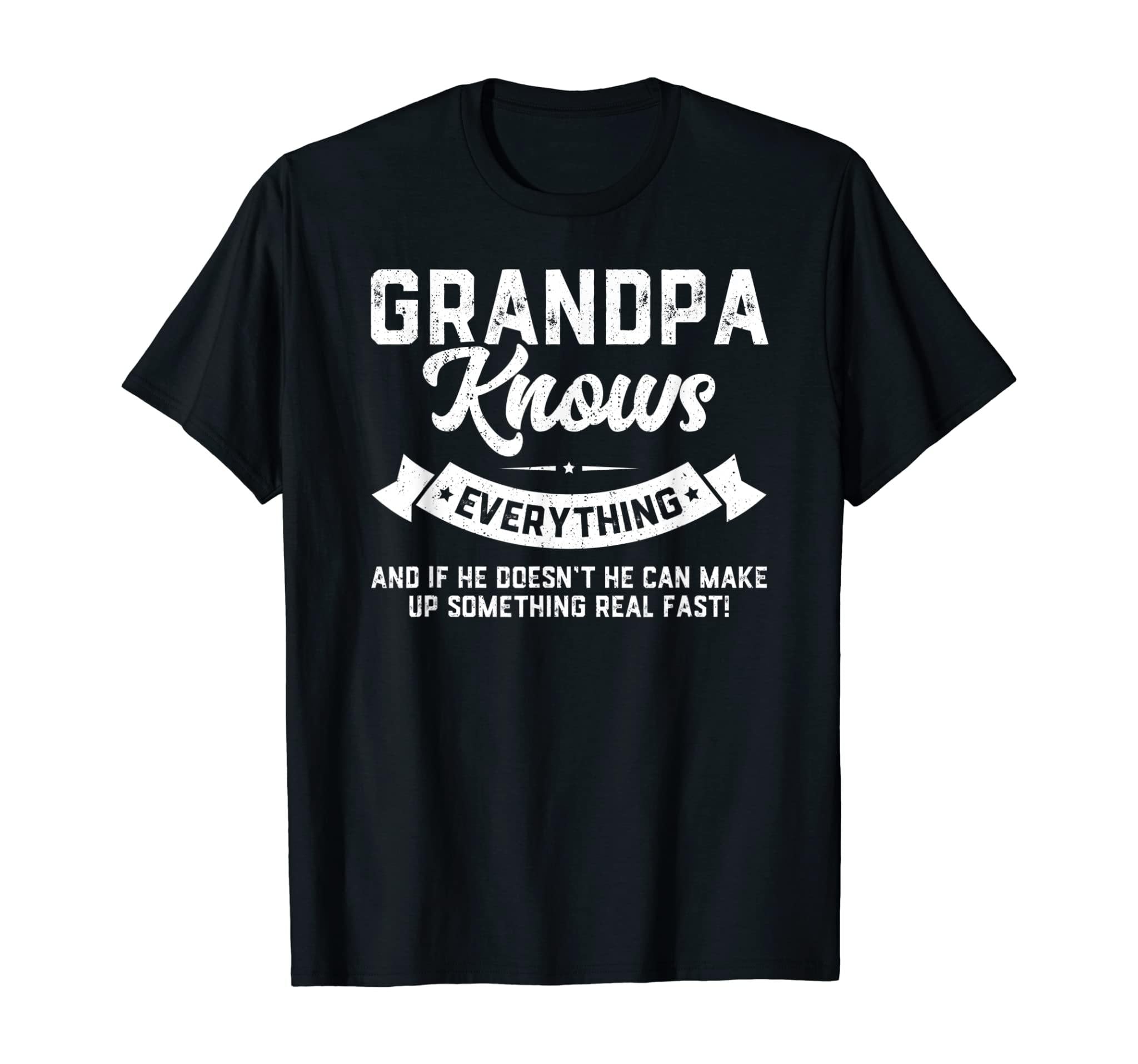 Mens Grandpa Knows Everything Shirt 60Th Gift Funny Father’S Day T-Shirt