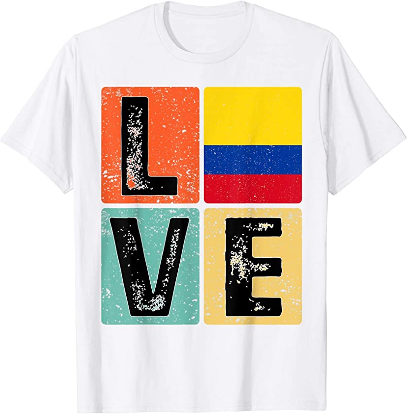 Vintage Retro I Love Colombia Flag for Colombian Pride Gift T-Shirt