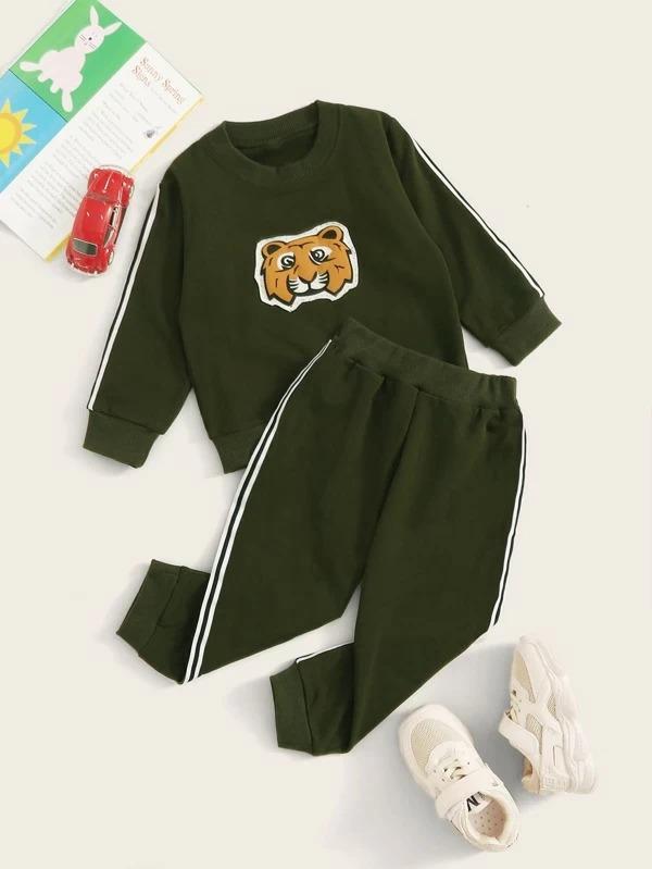 Toddler Boys Tiger Print Side Stripe Sweatshirt With Sweatpants