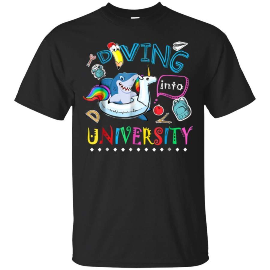 AGR Diving Into University Funny Shark Back To School T Shirt Jaq T-shirt