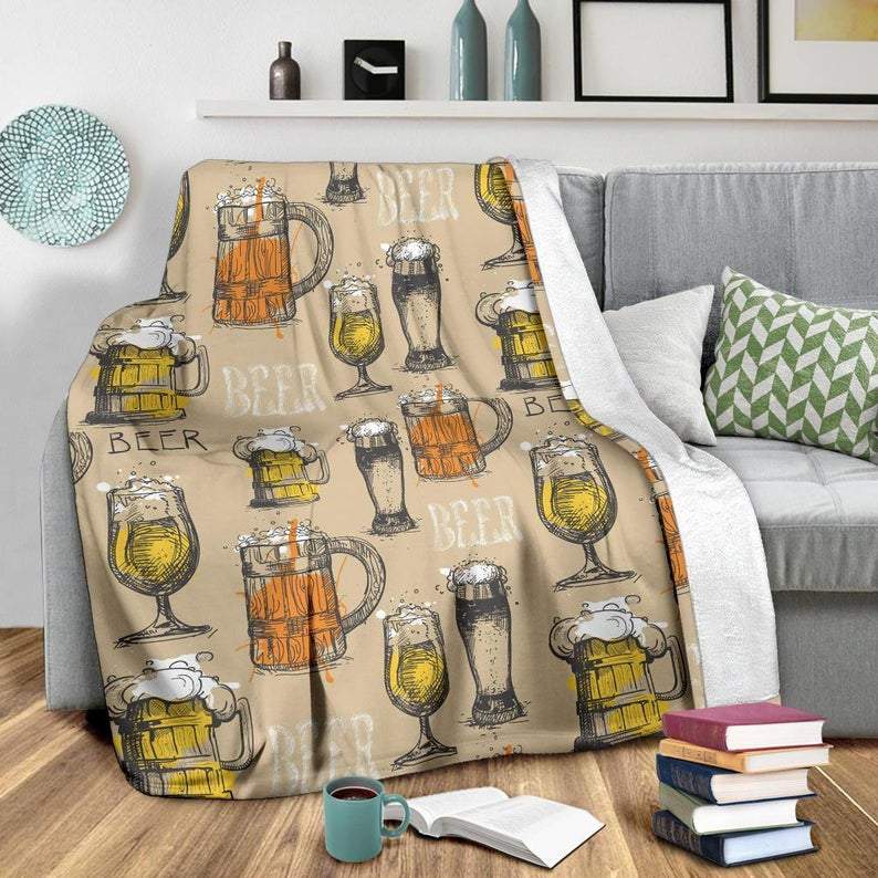 Beer Print Fleece Blanket Drink Print Blanket Gift For Beer Lover Friend Family Birthday Gift Home Decor Bedding Couch Sofa Soft And Comfy Cozy