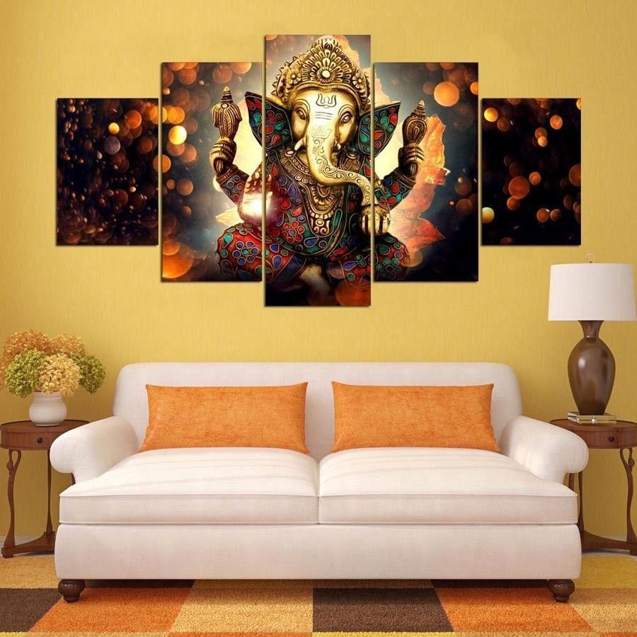 Ganesha Elephant Hindu God Religion 5 Panel Canvas Art Wall Decor