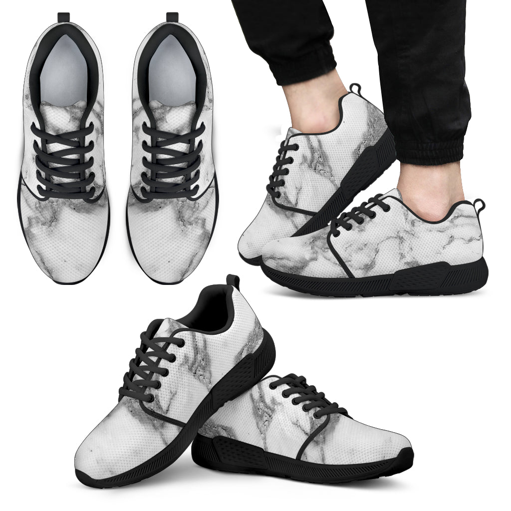 White Gray Marble Print Men’S Athletic Shoes