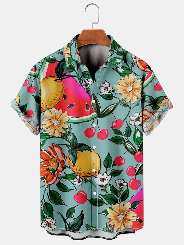 Mens Hawaii Shirt Casual Short Sleeve Green Plant Shirts Tops Ha73048