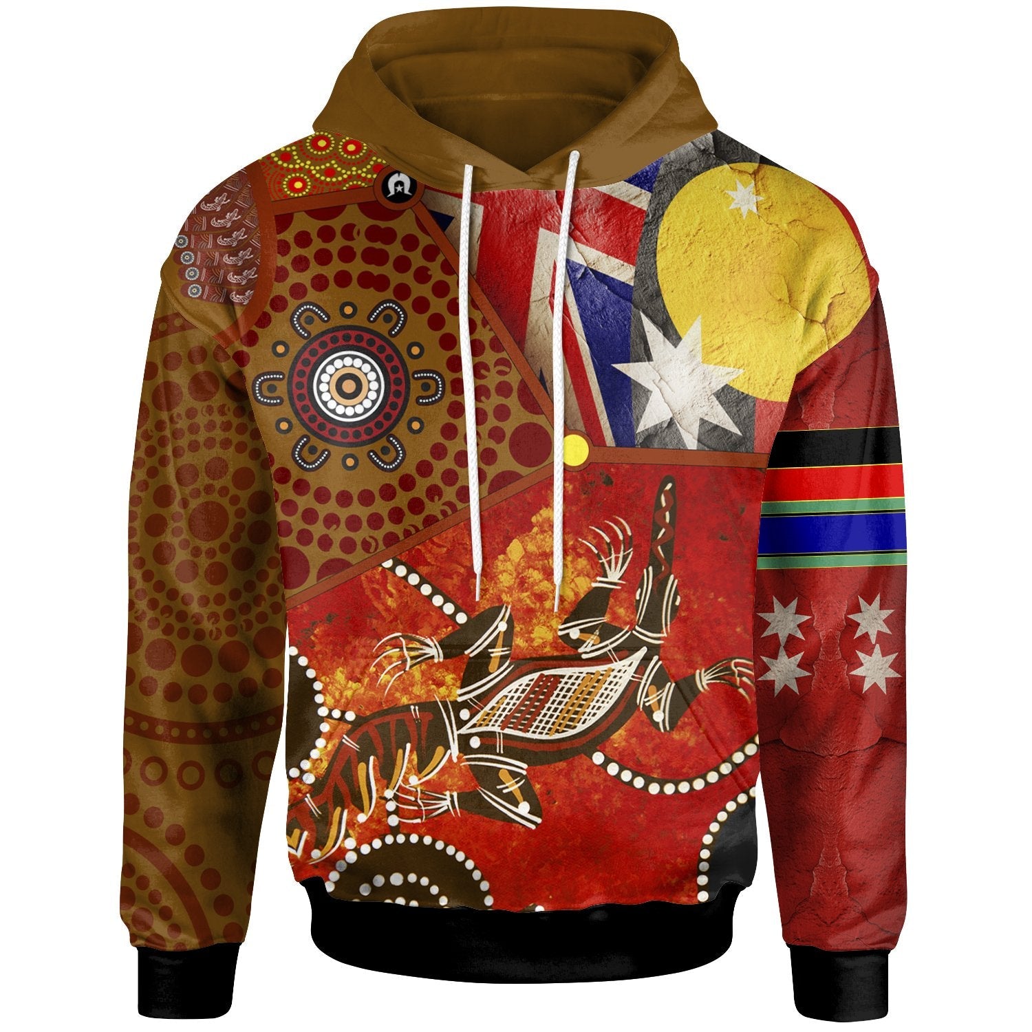 Hoodie – Aboriginal Dot Pattern & Flags, Crocodile – BRANDAX