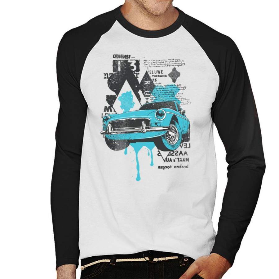 Blue Vintage Car Collage Men’s Baseball Long Sleeved T-Shirt