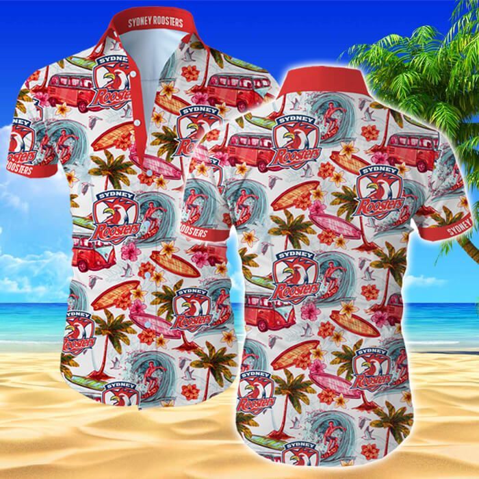 Sydney Roosters Hawaii Shirt Tropical Flower Short Sleeve Slim Fit Body Ha94987