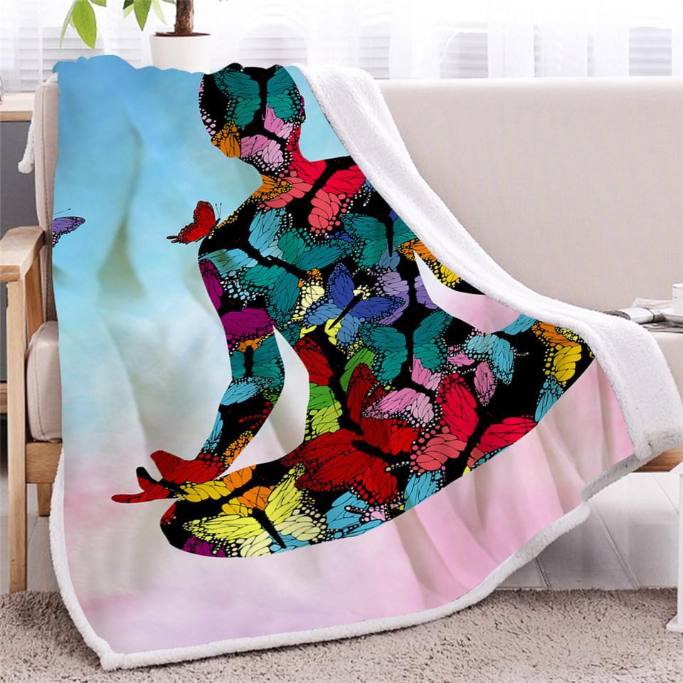 Butterflies Yoga Themed Fleece Blanket Gift For Yoga Lovers Famil And Friend Birthday Gift Home Decor Bedding Couch Sofa Soft And Comfy Cozy