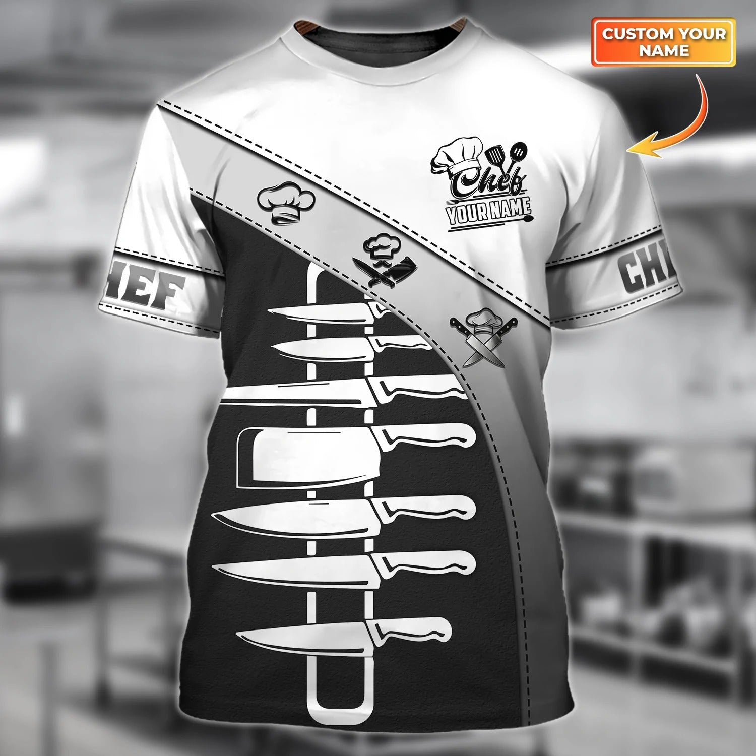 Custom Name Sublimation Chef Equipment On Shirt, Knife Spoon Chef T Shirt For Men Women