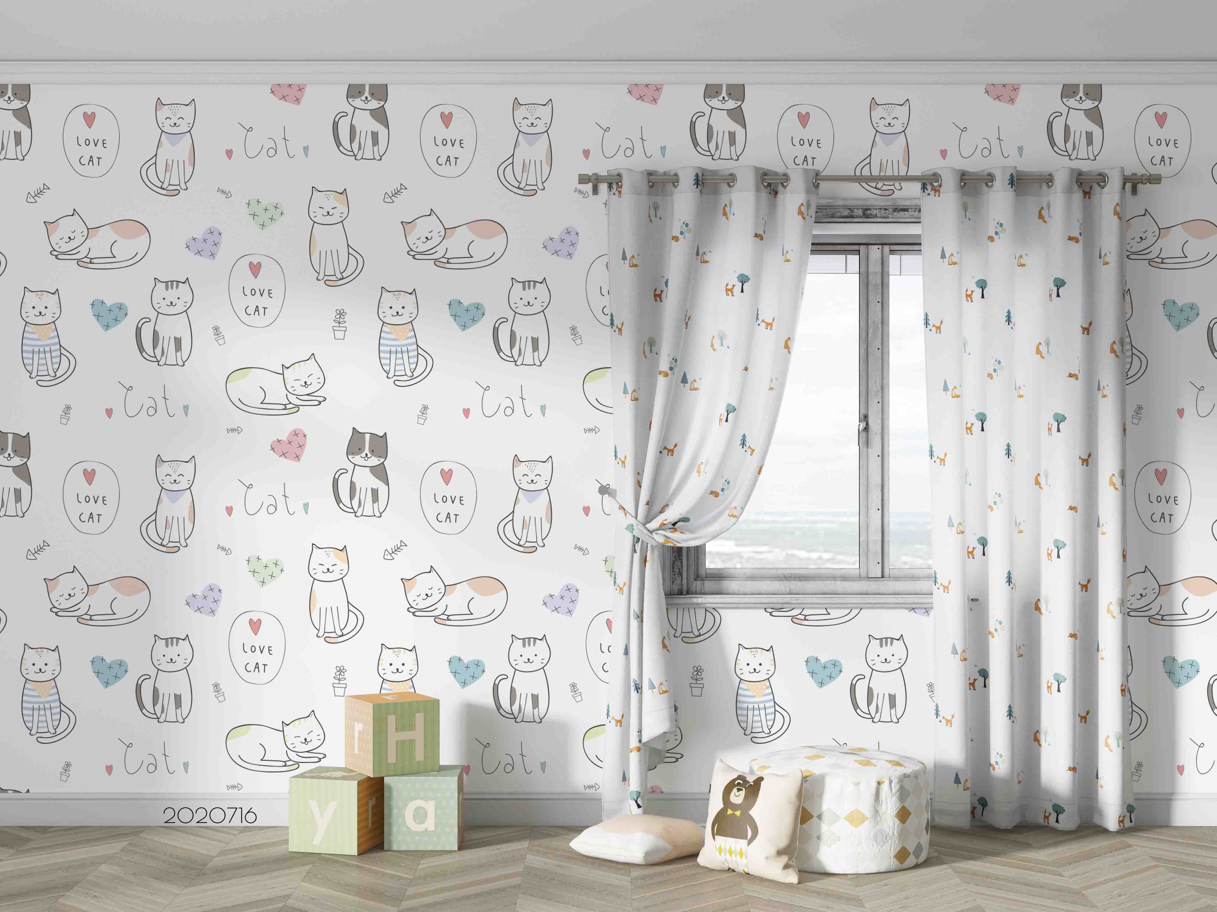 3D Cartoon Cute Animal Cat Wall Mural Wallpaper Lqh 225