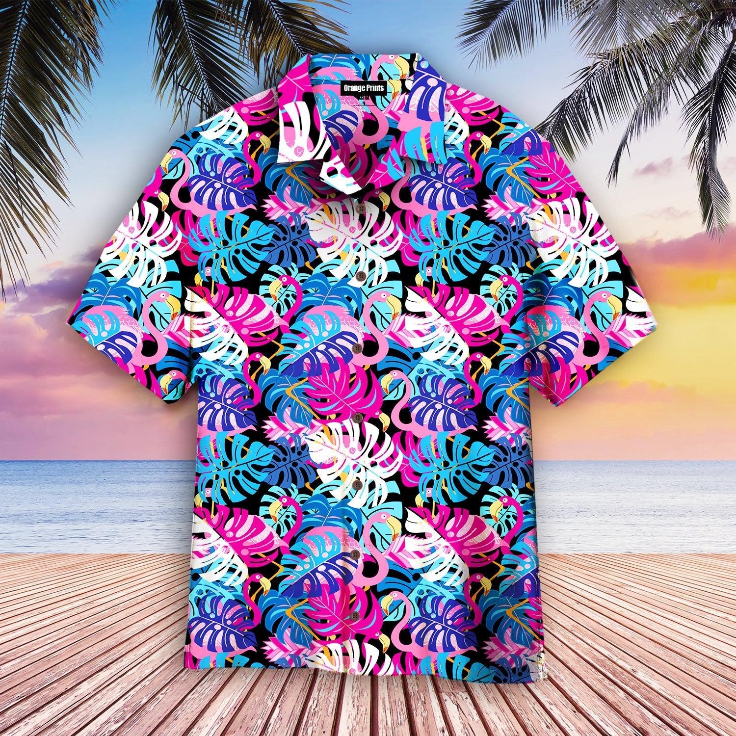 Pink Flamingos With Tropical Leaves Hawaii Shirt For Men Women Ha35510