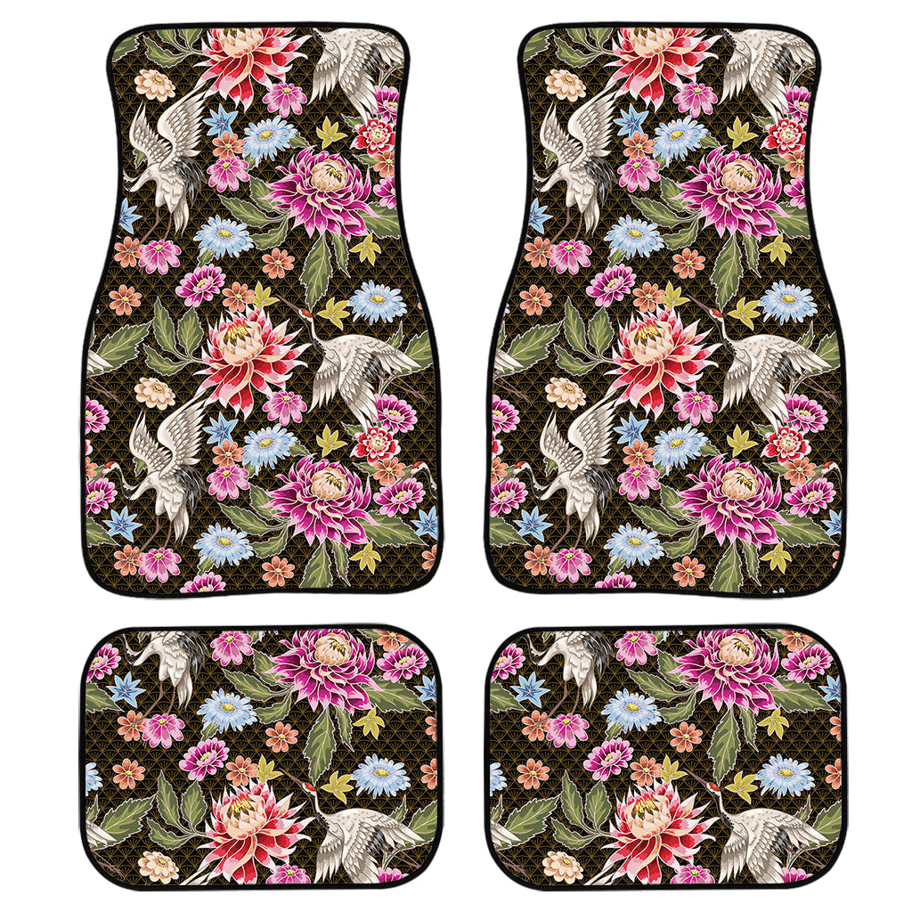 Asian Crane Bird Pattern Print Front And Back Car Floor Mats, Front Car Mat