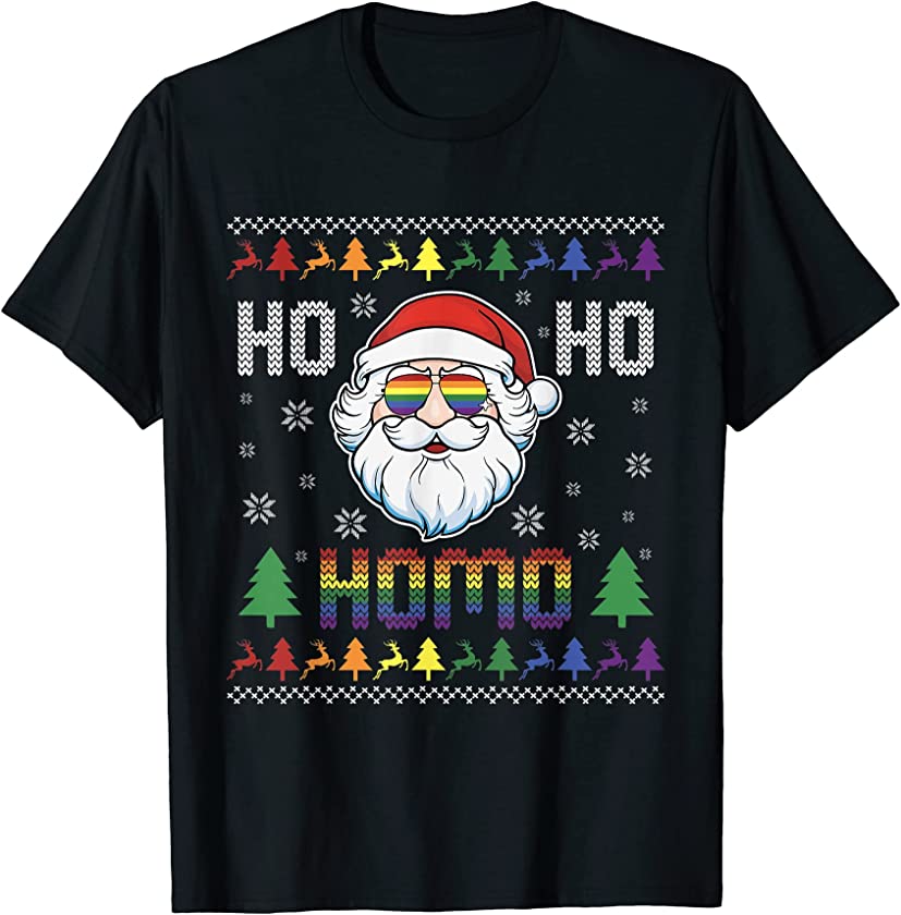 Ugly Christmas Funny Gay Pride LGBTQ Santa Claus Ho Ho Homo T-Shirt