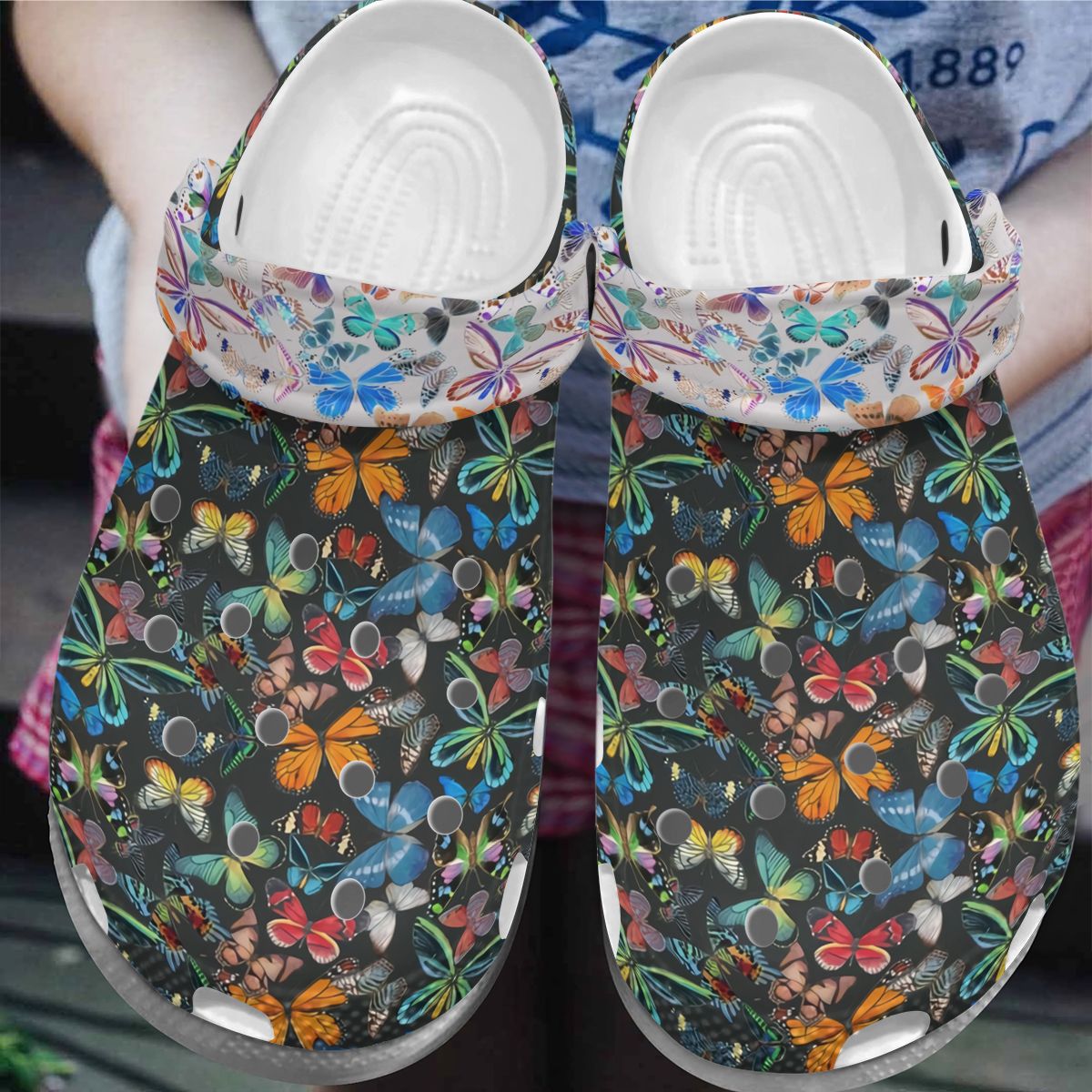 Butterfly Personalize Clog, Custom Name, Text, Fashion Style For Women, Men, Kid, Print 3D Whitesole Colorful