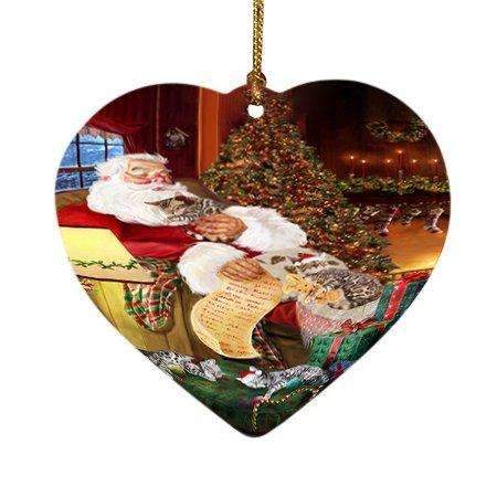 Bengal Cats And Kittens Sleeping With Santa Heart Christmas Ornament D388