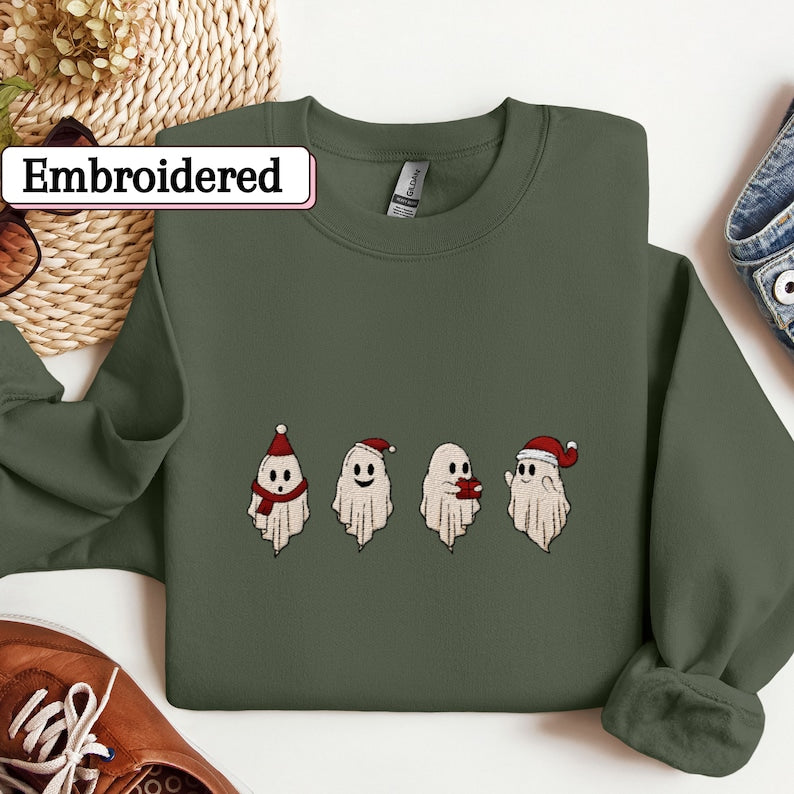 Ghost Christmas Embroidered Sweatshirt 2D Crewneck Sweatshirt All Over Print Sweatshirt For Women Sweatshirt For Men Sws4628