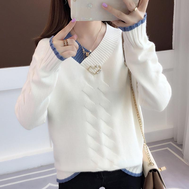 Sweater Women 2022 New Autumn and Winter Women’s V-neck Fashion Sweater Top Lady Style Loose and Versatile Bottoming Top alx