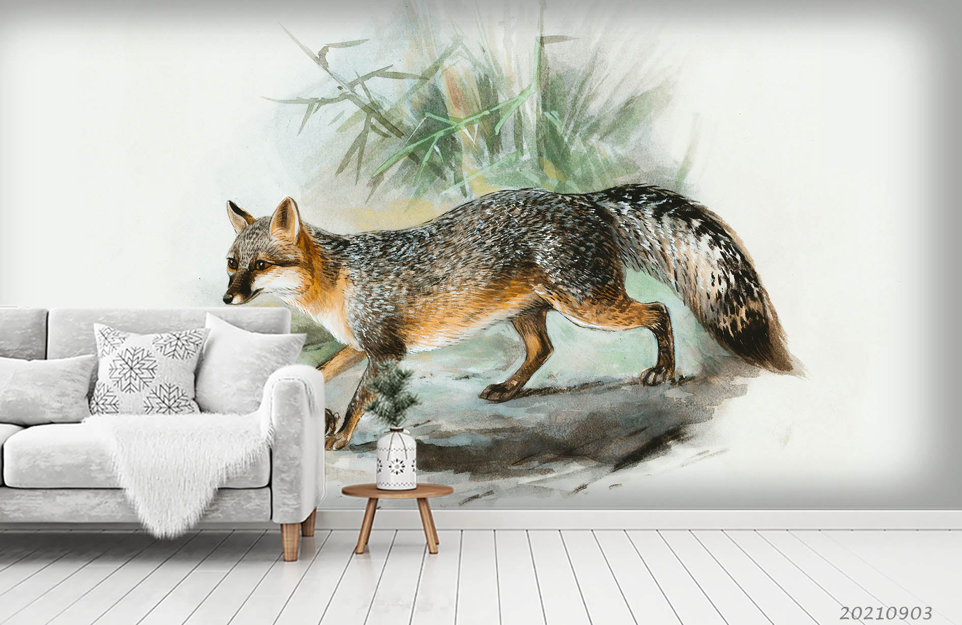 3D Watercolor Animal Fox Leaf Wall Mural Wallpaper Lqh 246