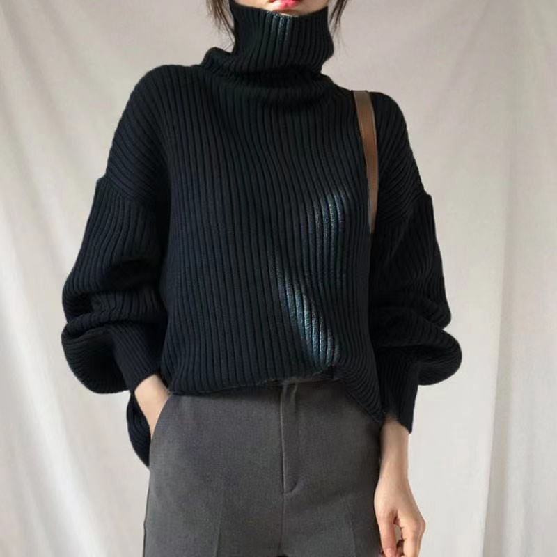 Turtleneck Women’s Sweater Winter Thickened Pullover Loose Heat Retention Versatile Korean Fashion Knitwear New Women’s Top alx