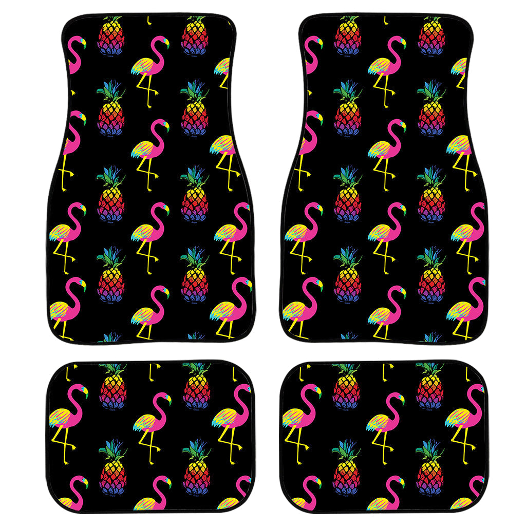 Rainbow Pineapple And Flamingo Print Front And Back Car Floor Mats, Front Car Mat