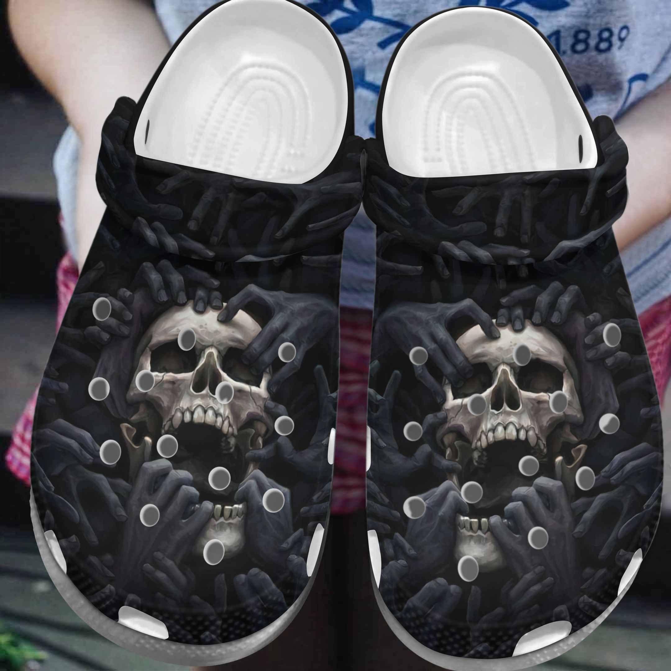 Black Skull Crocss Shoes Crocbland Clog Gifts For Men Son