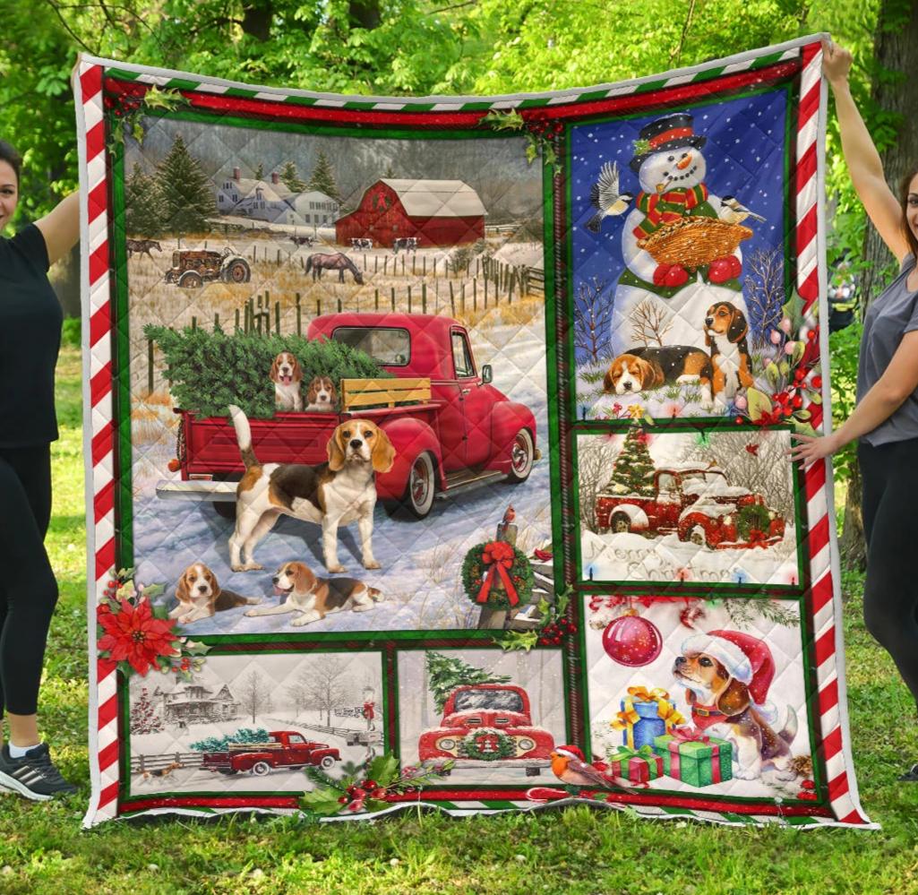 Beagle Red Truck Christmas Premium Quilt Home Decor – Quilt