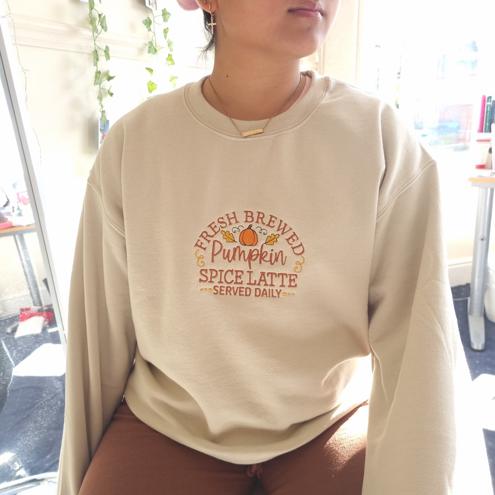 Pumpkin Spiced Latte Jumper Embroidered Sweatshirt 2D Crewneck Sweatshirt All Over Print Sweatshirt For Women Sweatshirt For Men Sws2440