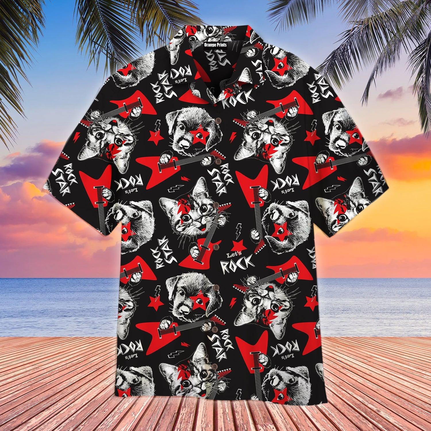 Cat Dog Play Rock On Electric Guitar Hawaii Shirt For Men Women Ha94601