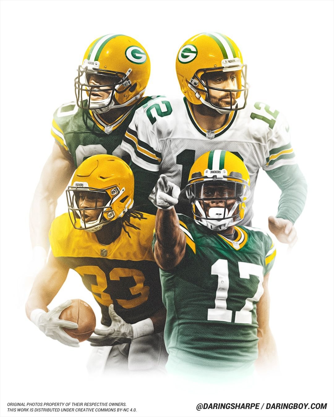 Green Bay Packers Aaron Rodgers 12 Jimmy Graham 80 Aaron Jones 33 Davante Adams 17 Poster For Fans poster canvas