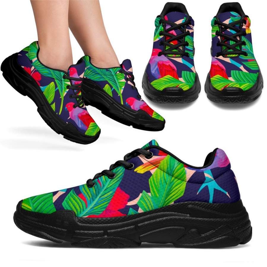 Parrot Banana Leaf Hawaii Pattern Print Chunky Sneakers