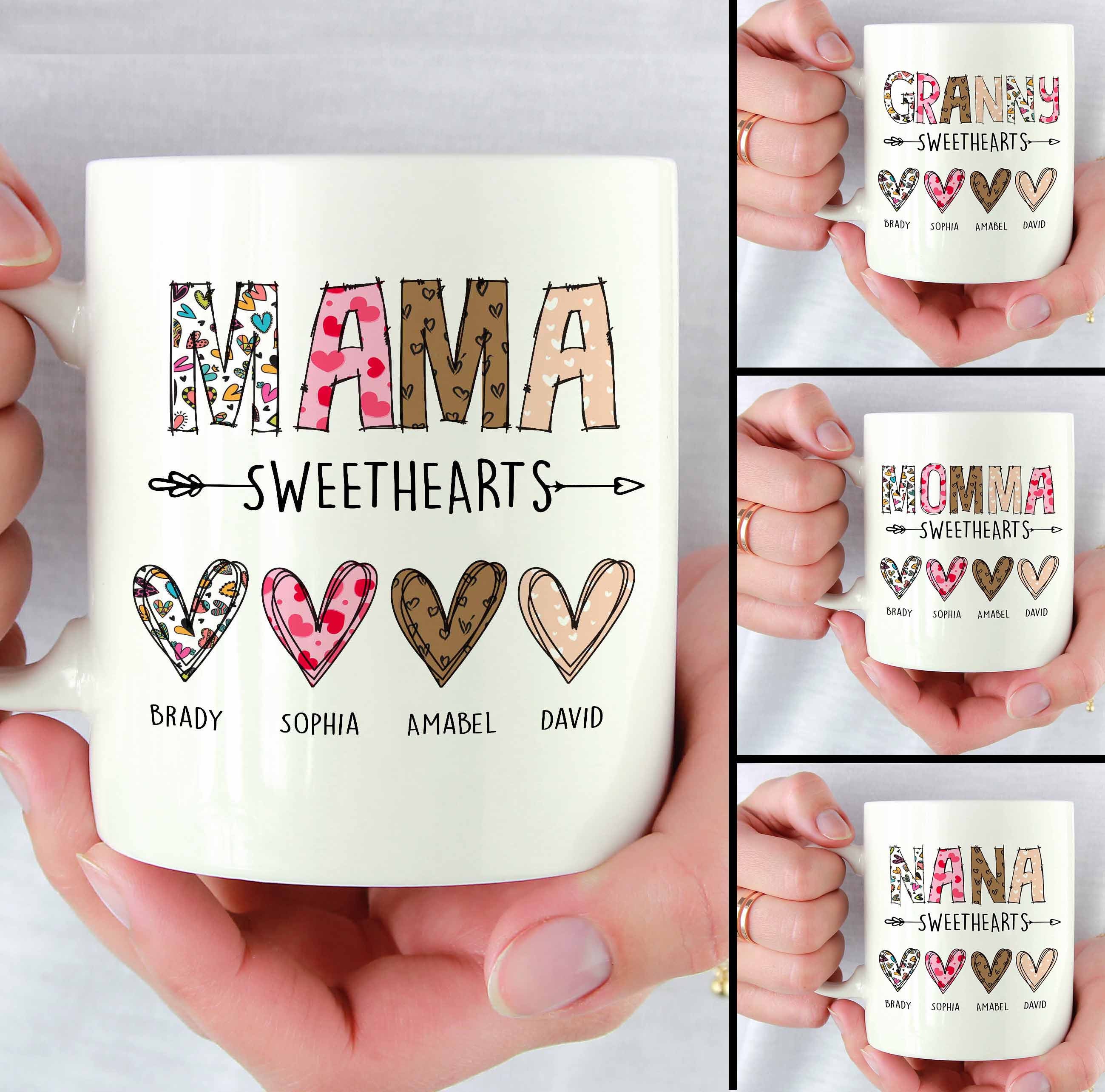 Personalized Mama Sweethearts Mug, Custom Granny Heart Mug, Personalized Gift Ideas For Mom, Grandma, Mother’s Day Gift, Gift From Child.